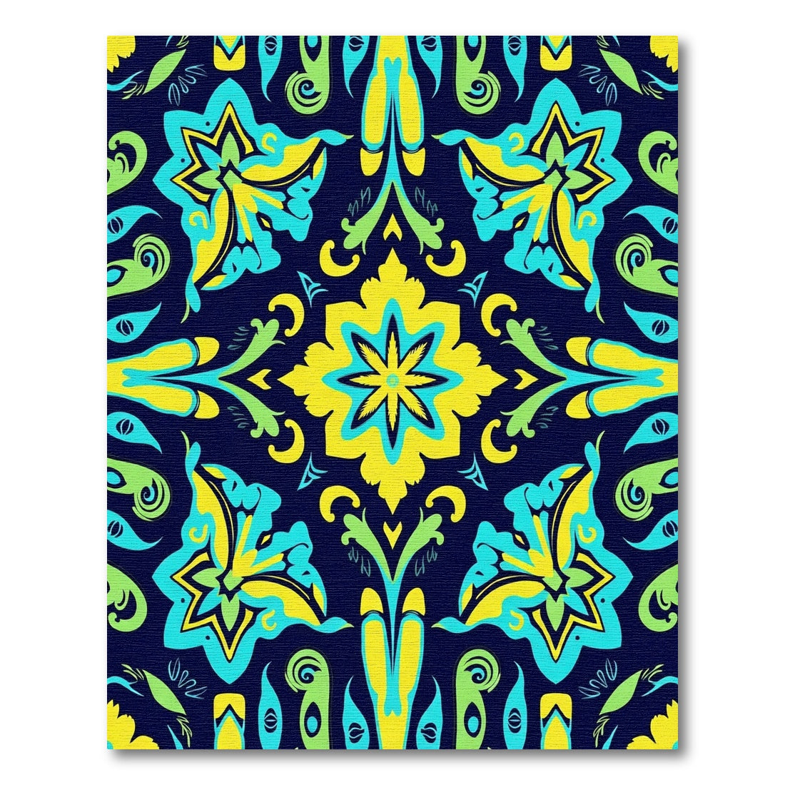 Bold Yellow Teal Blossom Symmetry Rug