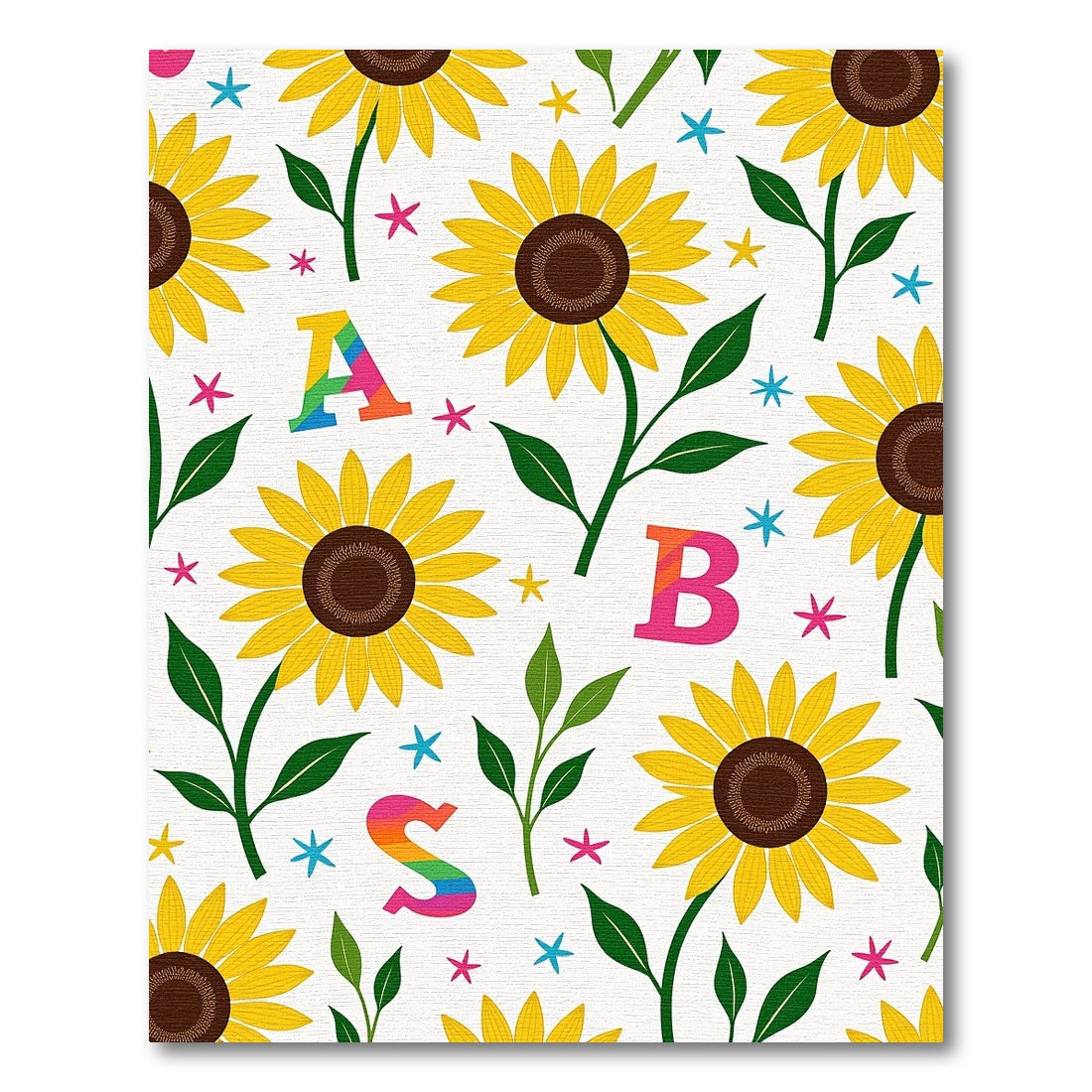 Yellow Sunflower Branches With Colorful Letters Rug