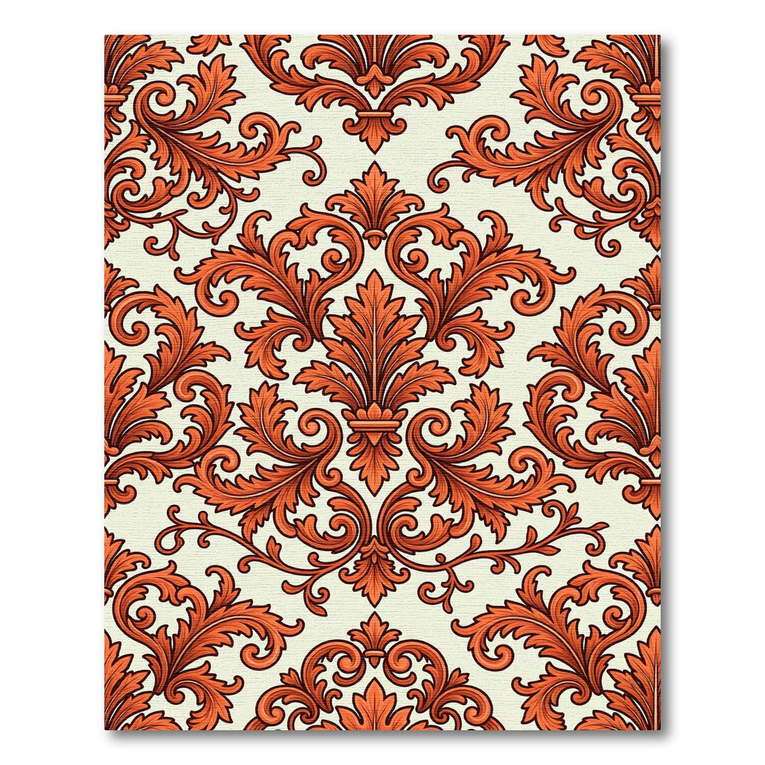 Terracotta Ornate Acanthus Leaf Damask Rug
