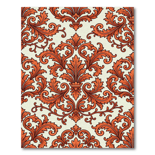 Terracotta Ornate Acanthus Leaf Damask Rug