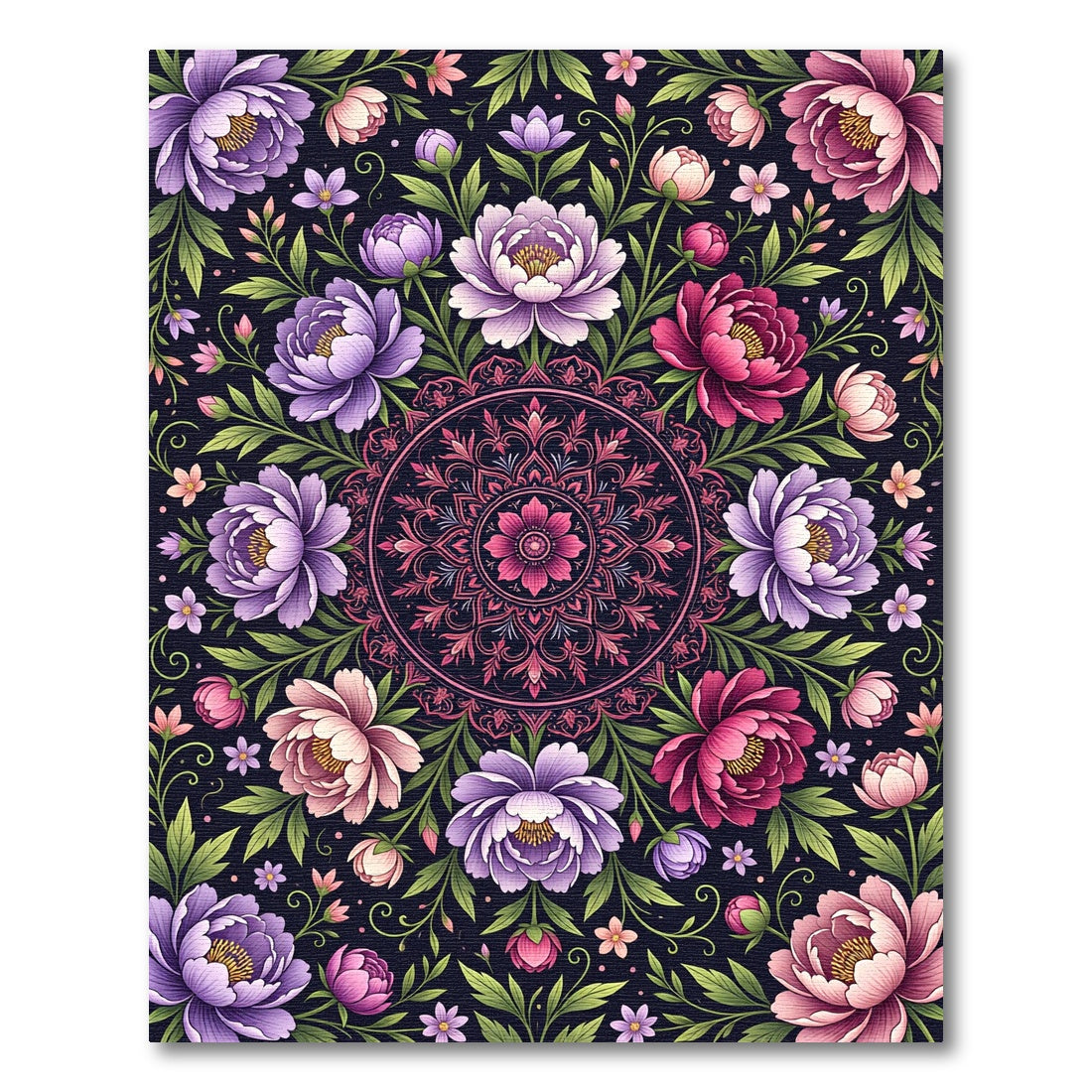 Ornate Floral Mandala Dark Peony Rug