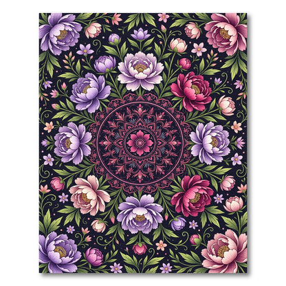 Ornate Floral Mandala Dark Peony Rug
