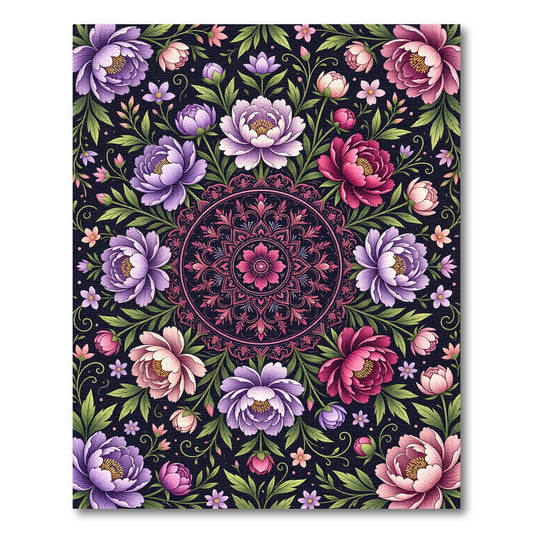 Ornate Floral Mandala Dark Peony Rug