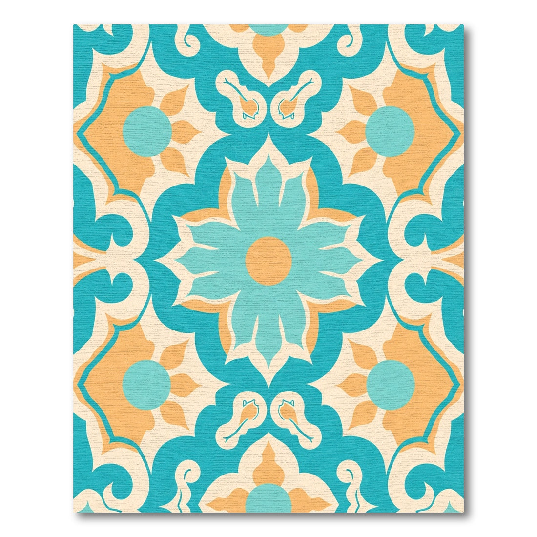 Turquoise Orange Floral Medallion Pattern Rug