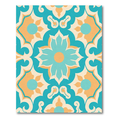 Turquoise Orange Floral Medallion Pattern Rug