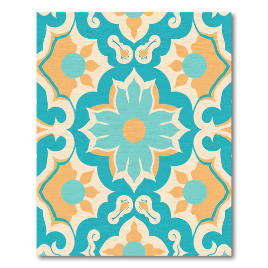 Turquoise Orange Floral Medallion Pattern Rug