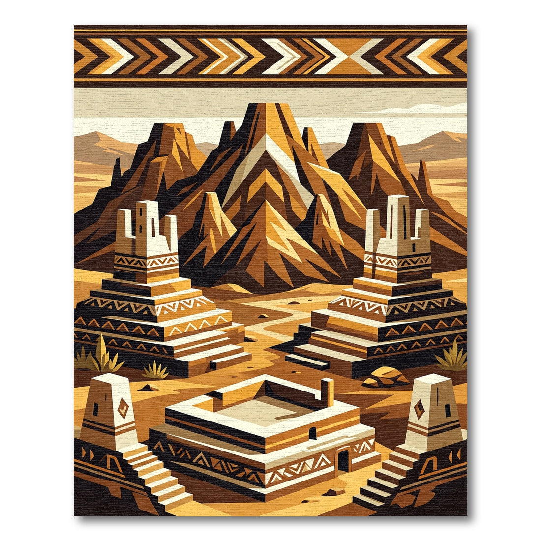 Geometric Ochre Desert Mountain Landscape Rug