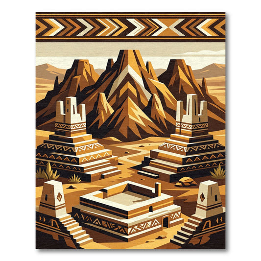 Geometric Ochre Desert Mountain Landscape Rug