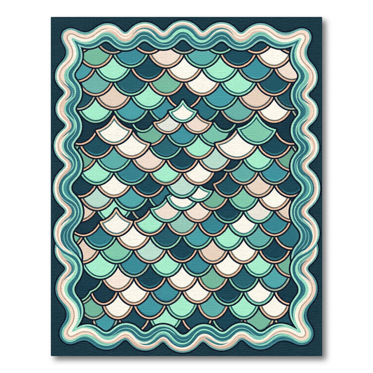 Teal Aquatic Scallop Wave Frame Rug