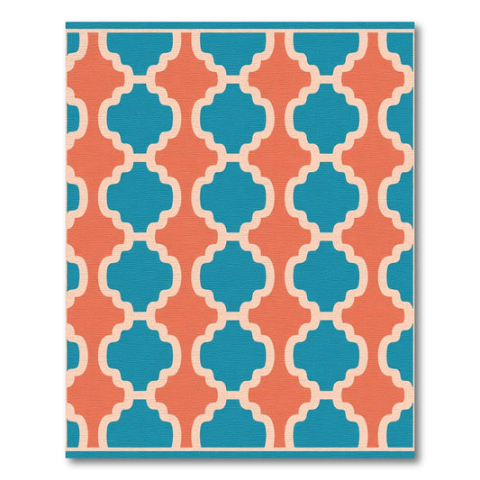 Coral Teal Quatrefoil Lattice Rug
