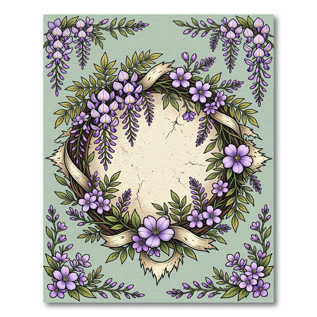Wisteria Wreath with Purple Blossoms Rug