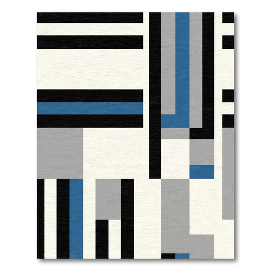 Modern Geometric Black Blue Gray Blocks Rug