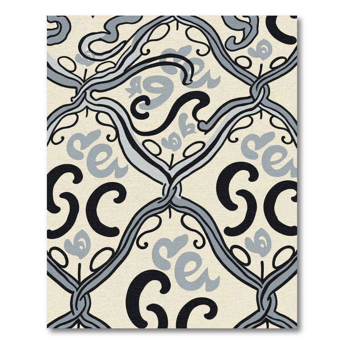 Black Gray Cream Script Lattice Rug