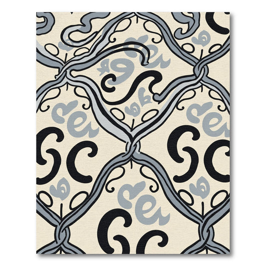 Black Gray Cream Script Lattice Rug