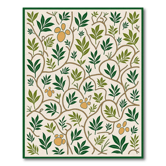 Cream Green Twig Paw Print Medallion Rug
