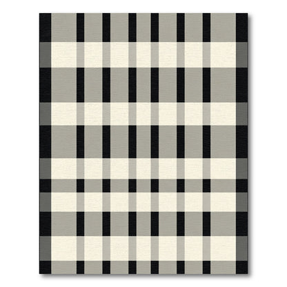 Classic Black Cream Plaid Stripes Rug