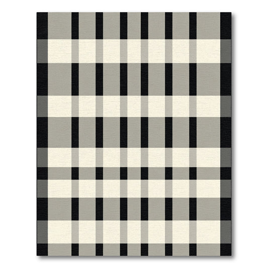 Classic Black Cream Plaid Stripes Rug