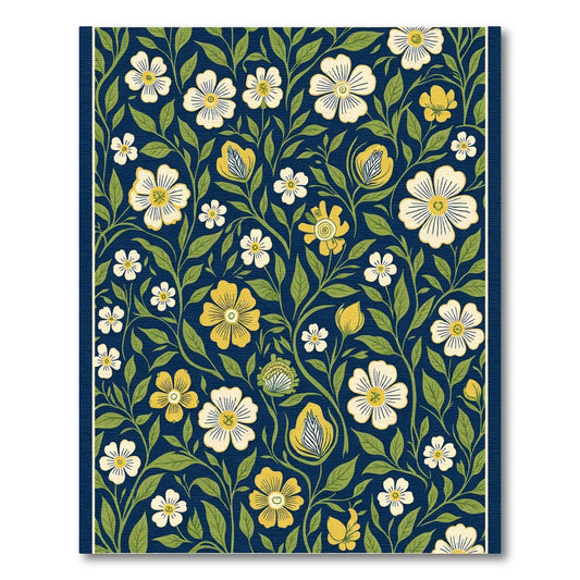 Navy Blue Yellow Floral Foliage Rug