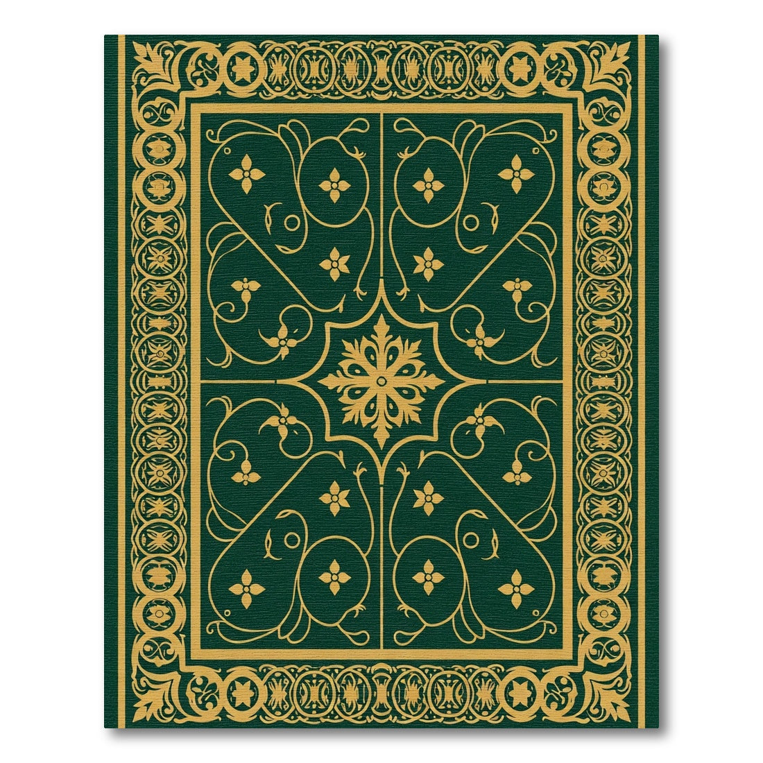 Emerald Gold Scrollwork Floral Medallion Rug