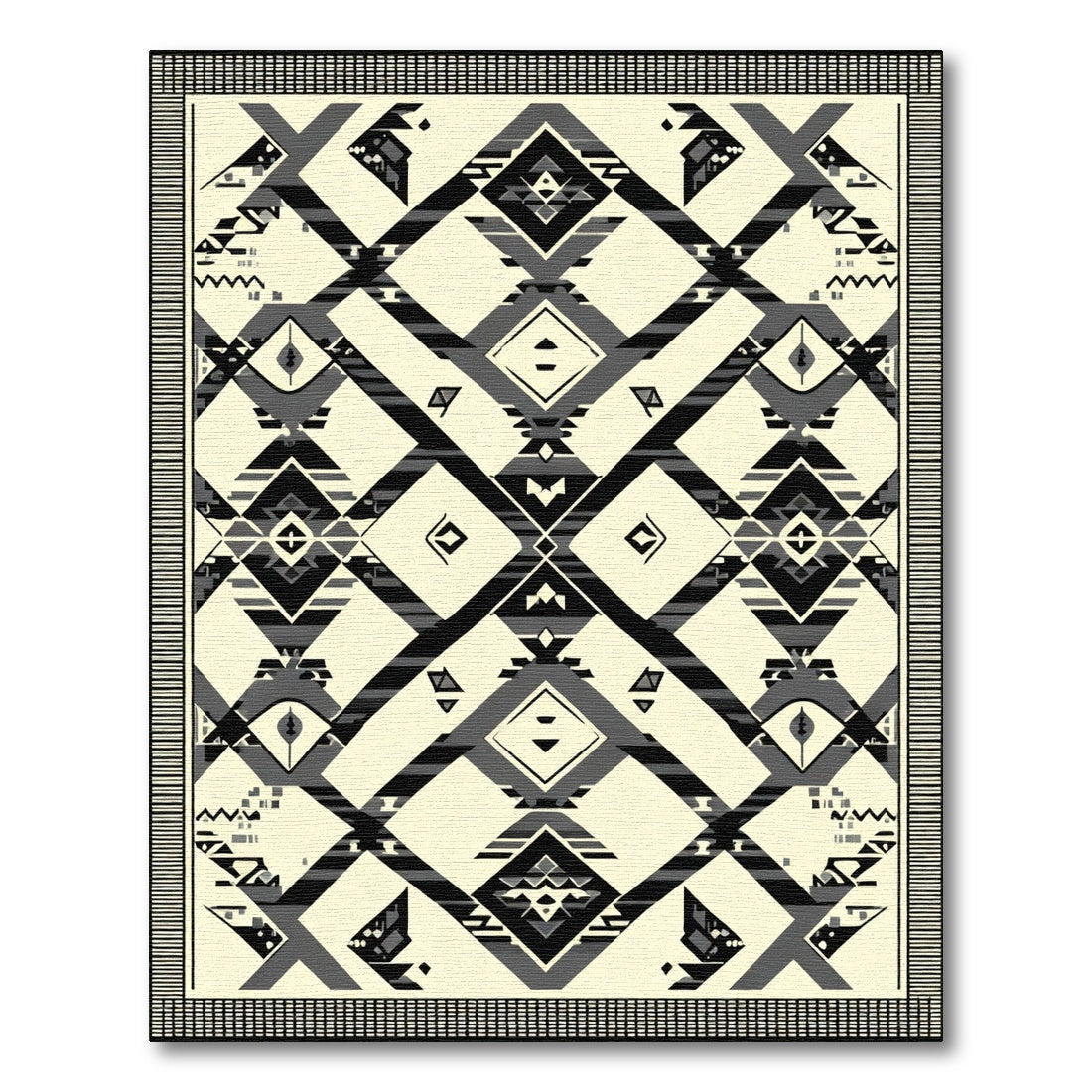 Bold Black Cream Geometric Navajo Rug