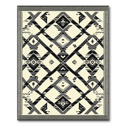 Bold Black Cream Geometric Navajo Rug