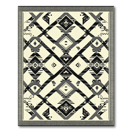 Bold Black Cream Geometric Navajo Rug