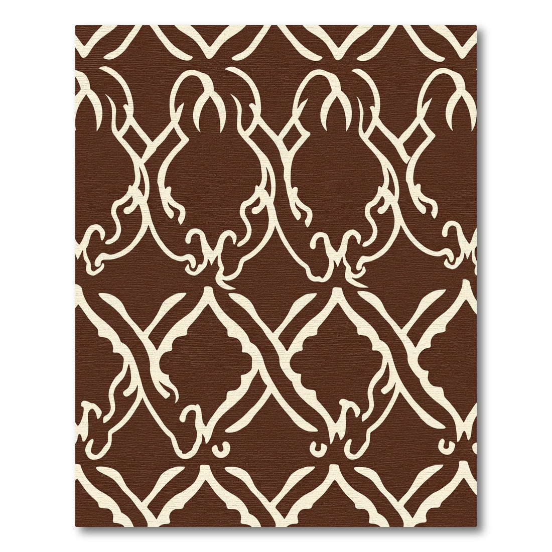 Rich Brown Ivory Lattice Scroll Rug