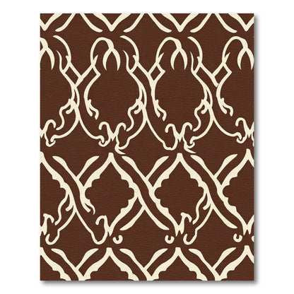 Rich Brown Ivory Lattice Scroll Rug
