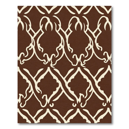 Rich Brown Ivory Lattice Scroll Rug