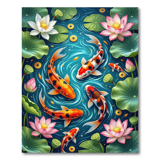 Koi Fish Floating Lotus Pond Art Rug