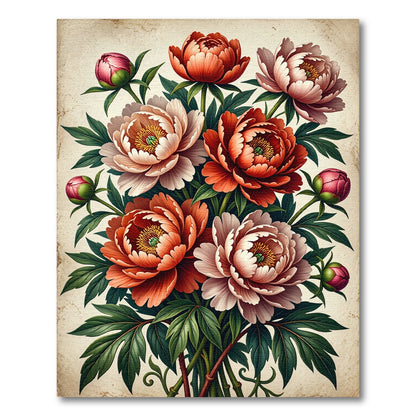 Vibrant Peony Bouquet Floral Accent Rug