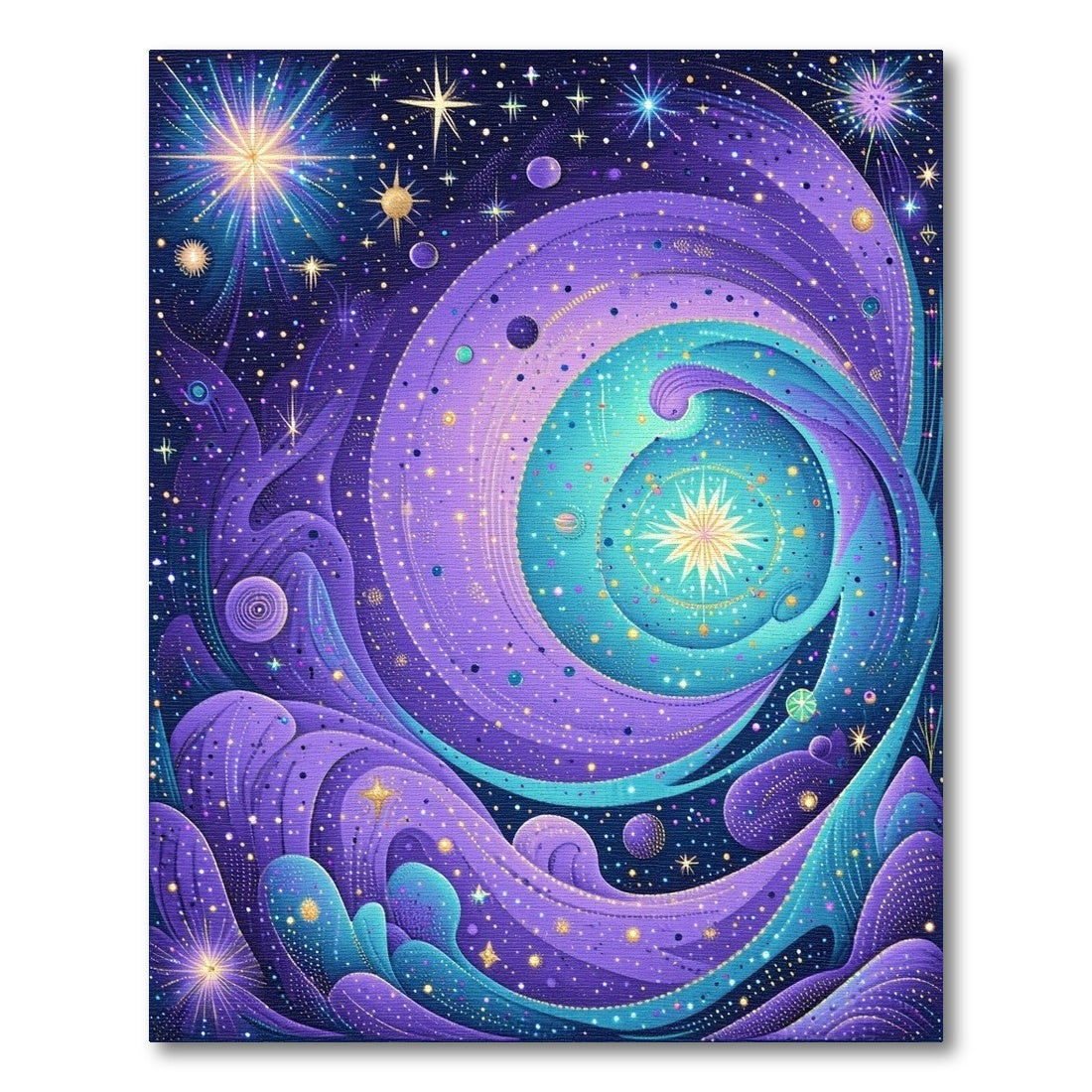 Purple Teal Cosmic Swirl Stars Rug