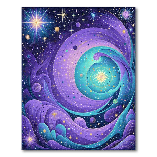 Purple Teal Cosmic Swirl Stars Rug