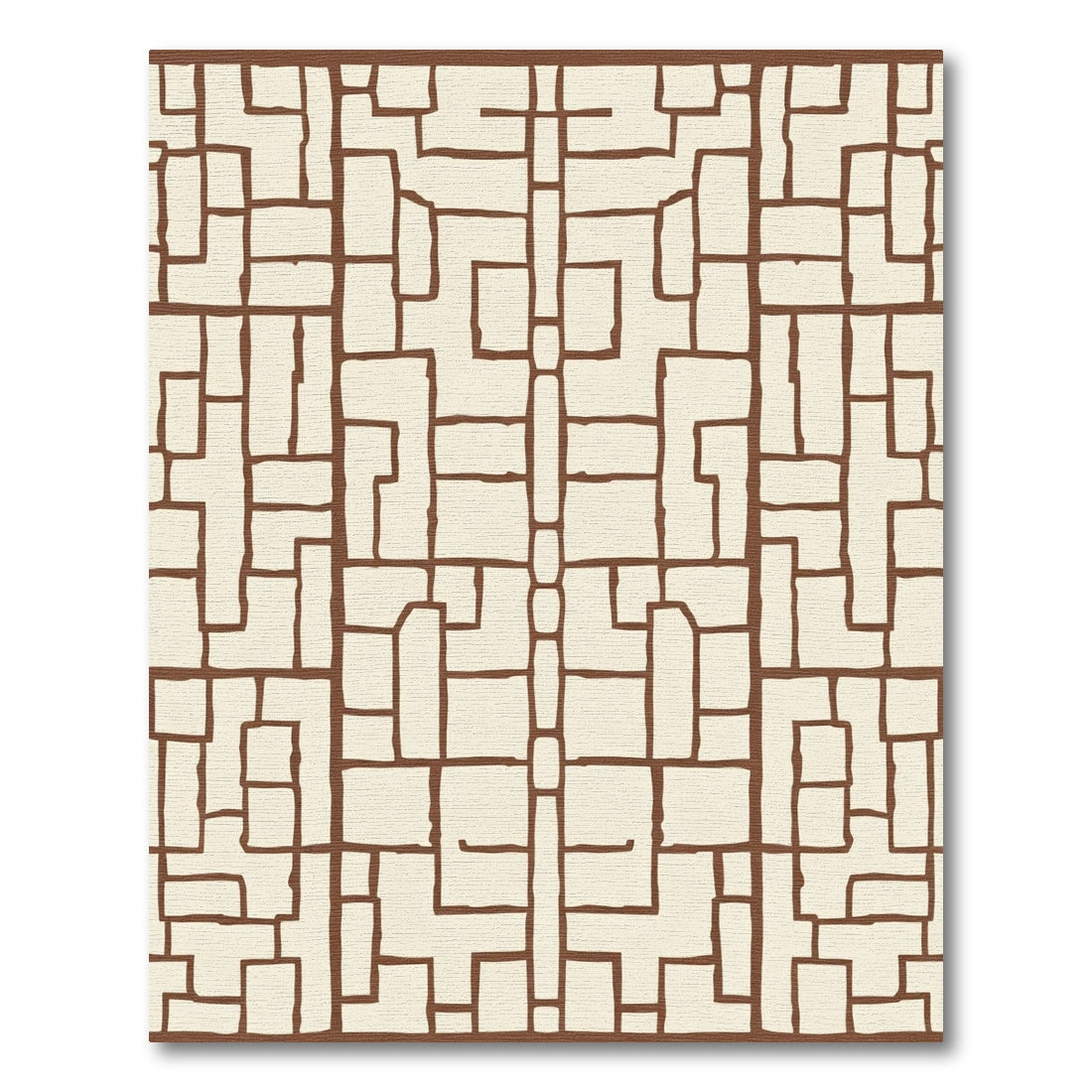 Earthy Brown Organic Geometric Grid Rug