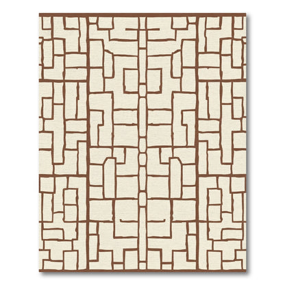 Earthy Brown Organic Geometric Grid Rug