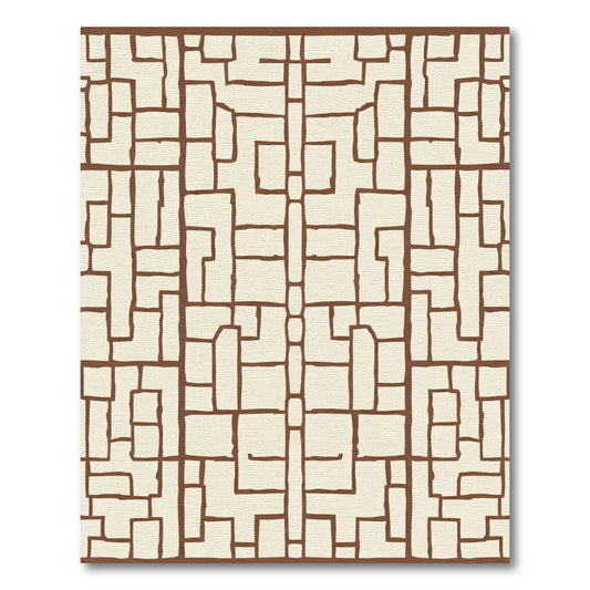 Earthy Brown Organic Geometric Grid Rug