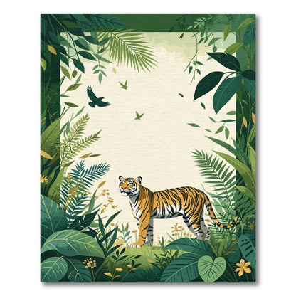 Vibrant Tiger Jungle Lush Foliage Rug