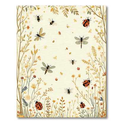 Whimsical Garden Insects Ladybugs Bees Dragonflies Rug