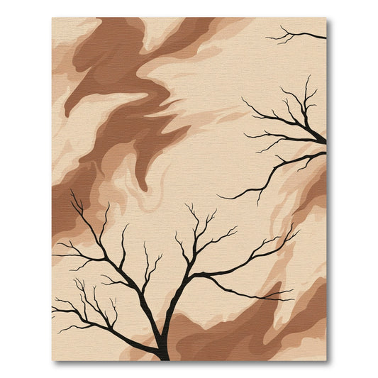 Earthy Brown Silhouette Tree Branches Rug