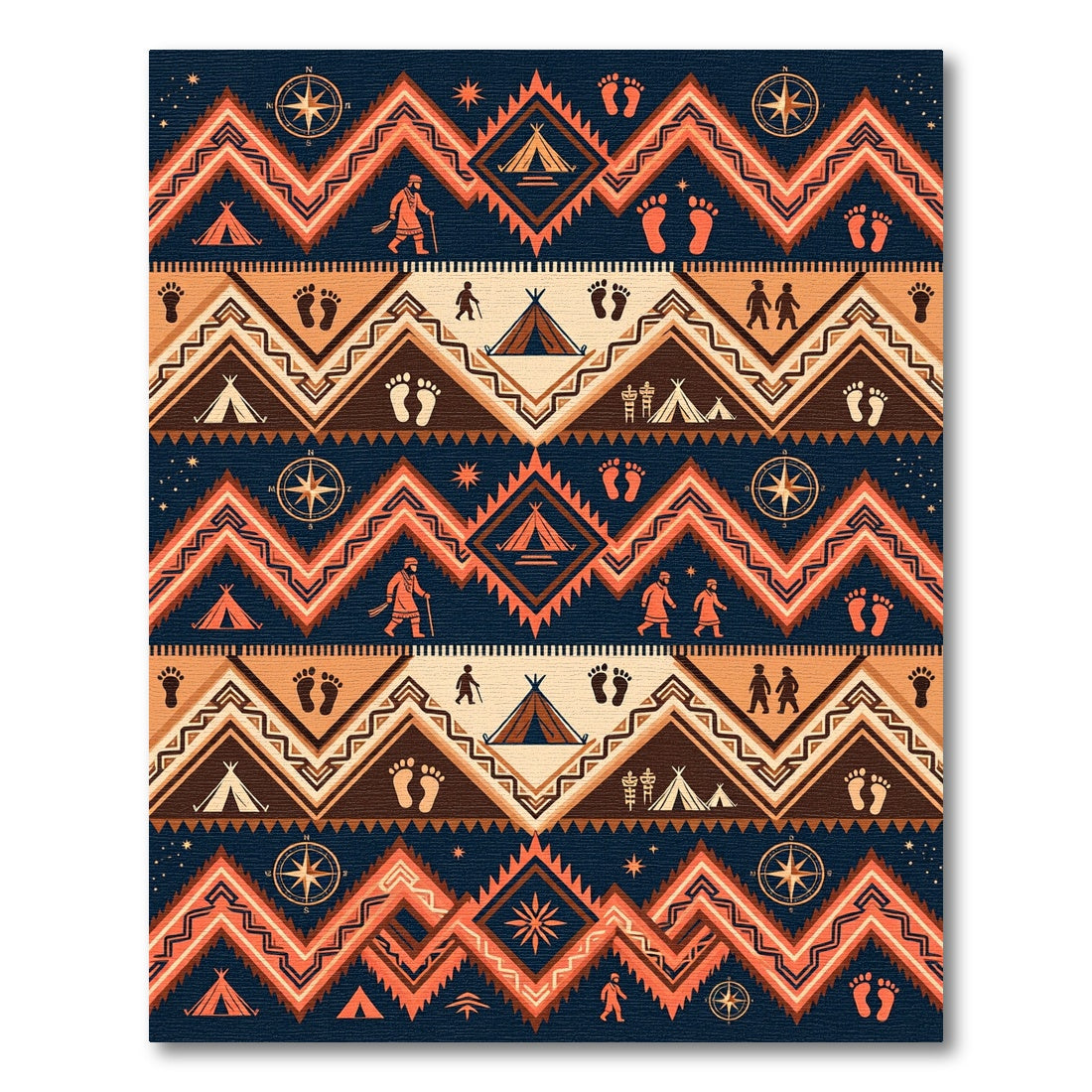 Navajo Inspired Orange Tribal Footprints Rug