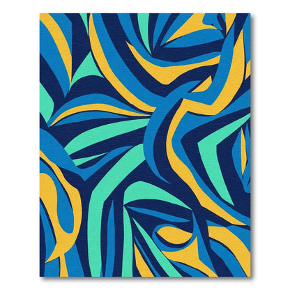 Abstract Blue Yellow Flowing Curves Rug