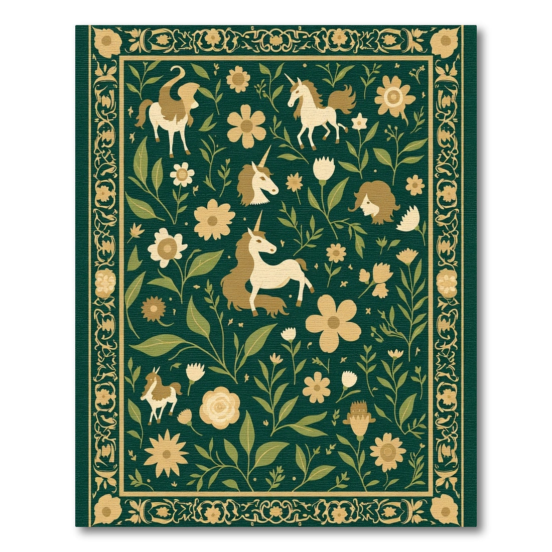 Whimsical Unicorn Garden Floral Border Rug