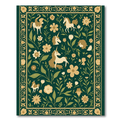 Whimsical Unicorn Garden Floral Border Rug