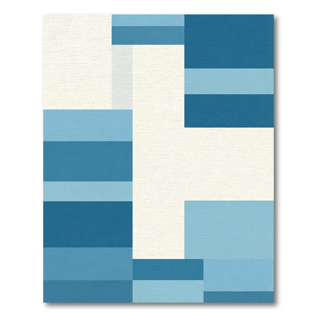 Abstract Blue and Cream Geometric Blocks Rug