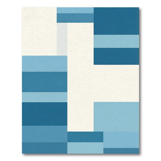 Abstract Blue and Cream Geometric Blocks Rug