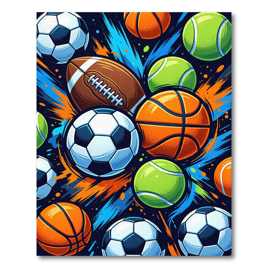 Vibrant Sports Balls Dynamic Splash Rug