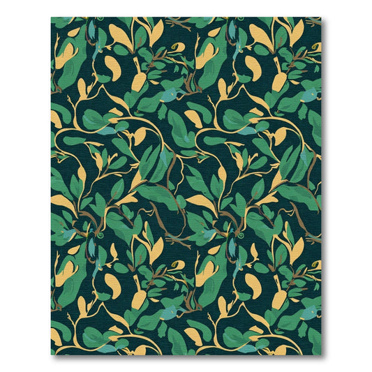 Deep Green Gold Leafy Branch Rug