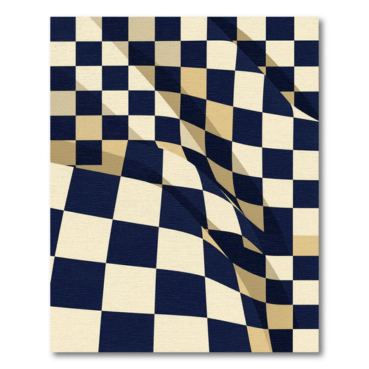 Navy Cream Checkered Grid Rug