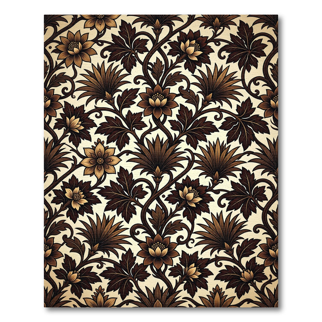 Golden Brown Victorian Botanical Swirl Rug