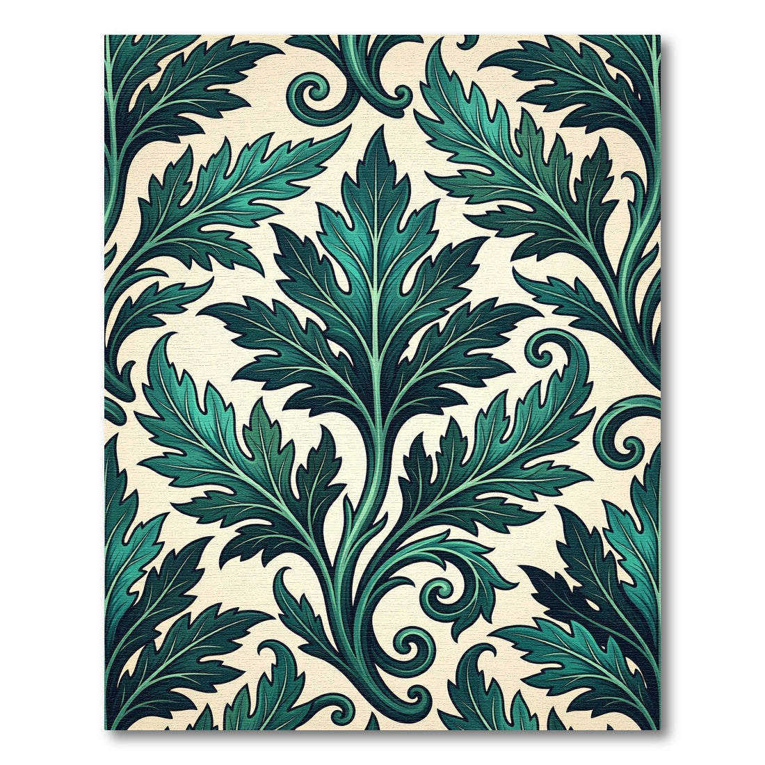 Dark Emerald Acanthus Leaf Botanical Rug